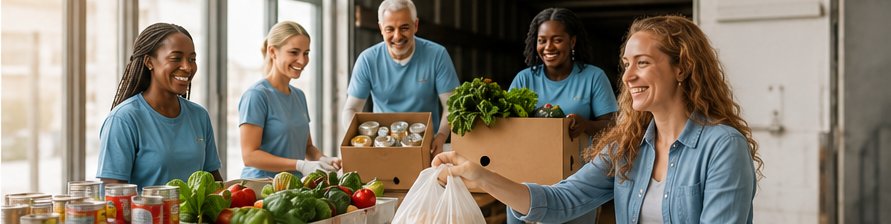 Volunteers helping pack and hand out fresh groceries