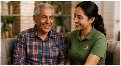 Senior man receiving friendly support